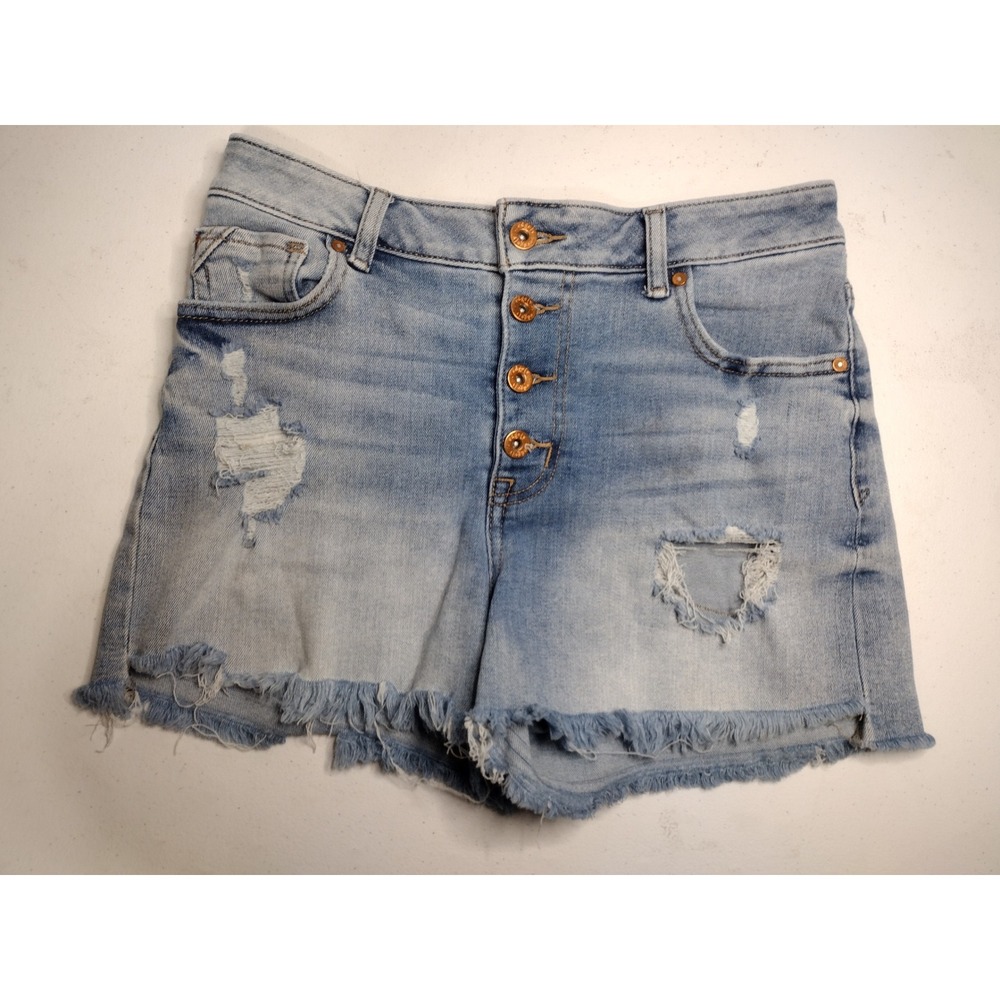 Edgely High Rise‎ Distressed Denim Shorts Light Wash Button Fly Size 8